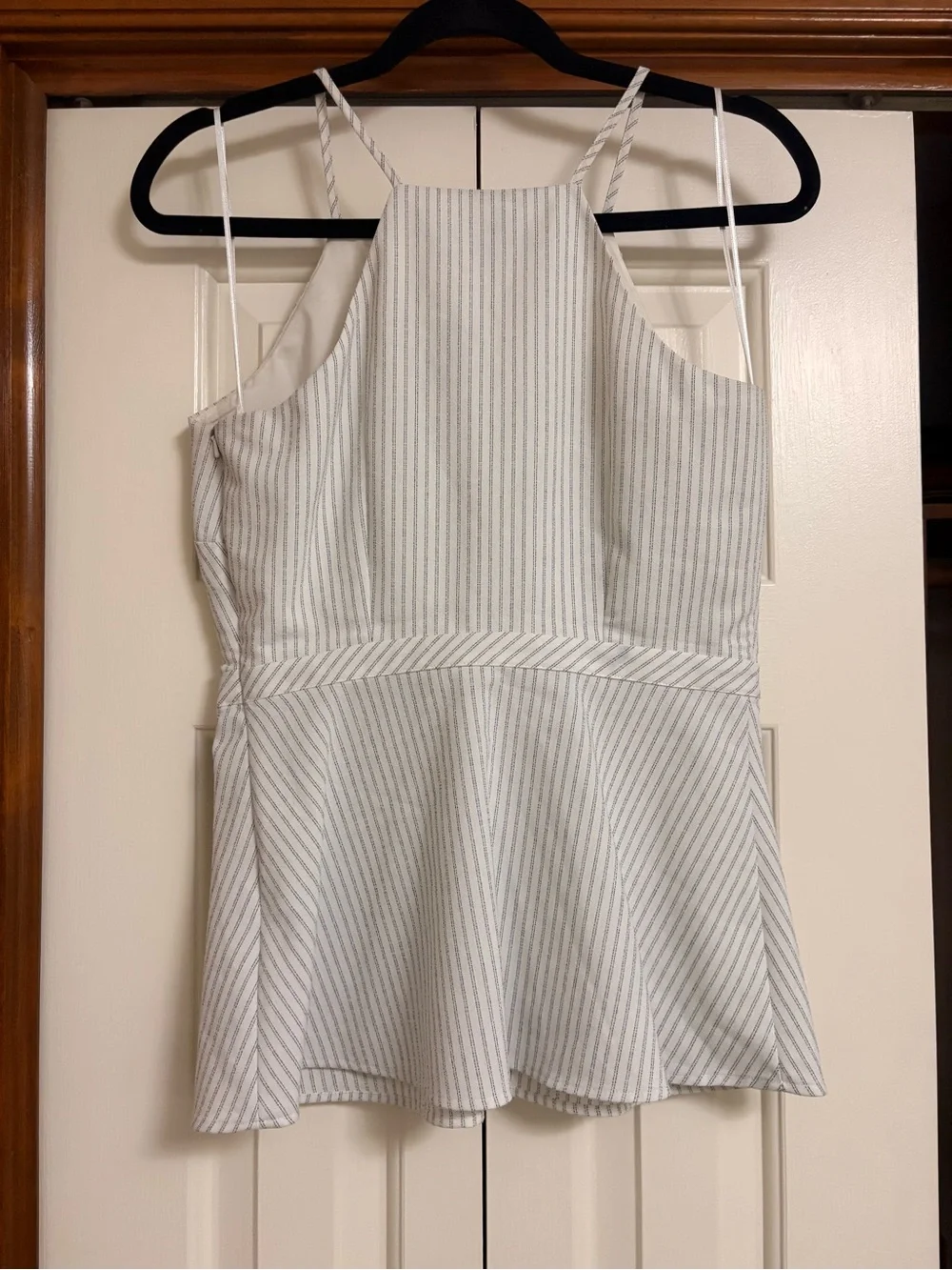 Banana White Striped Halter Peplum Top